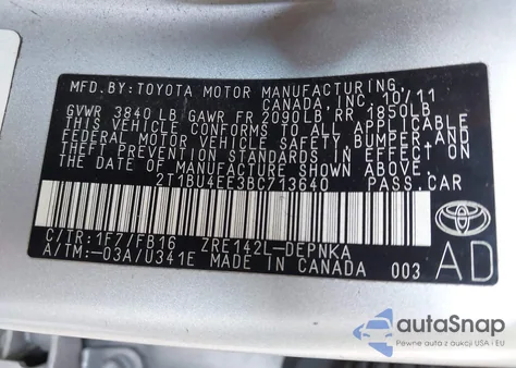 2011 Toyota Corolla Le из США, поврежденный, VIN 2T1BU4EE3BC713640